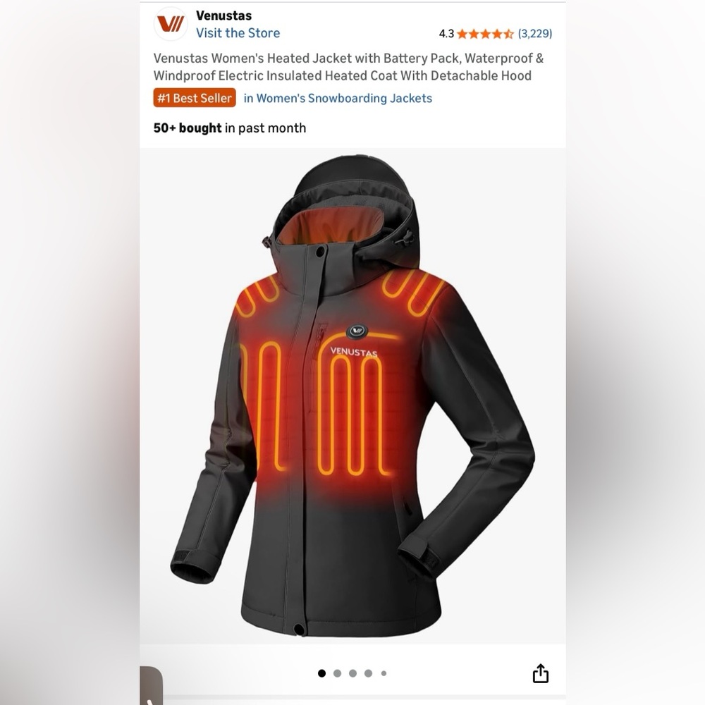 Venustas black Women's Heated Jacket with Detachable Hood size XL